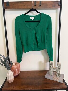 Freshman 1996 Green Cropped Button Front Cardigan Sweater Size Small